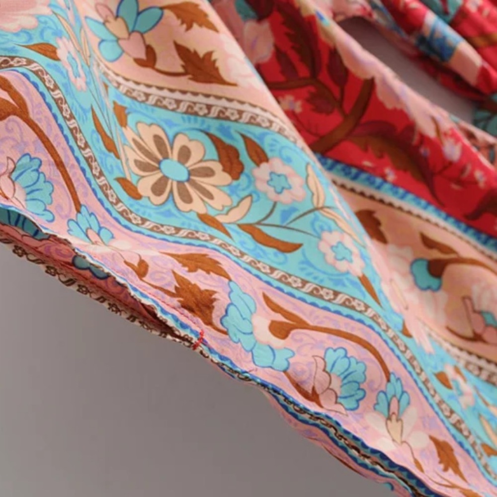 Boho Kimono Dress Floral Print Maxi Gypsy Red - Picture 9 of 13